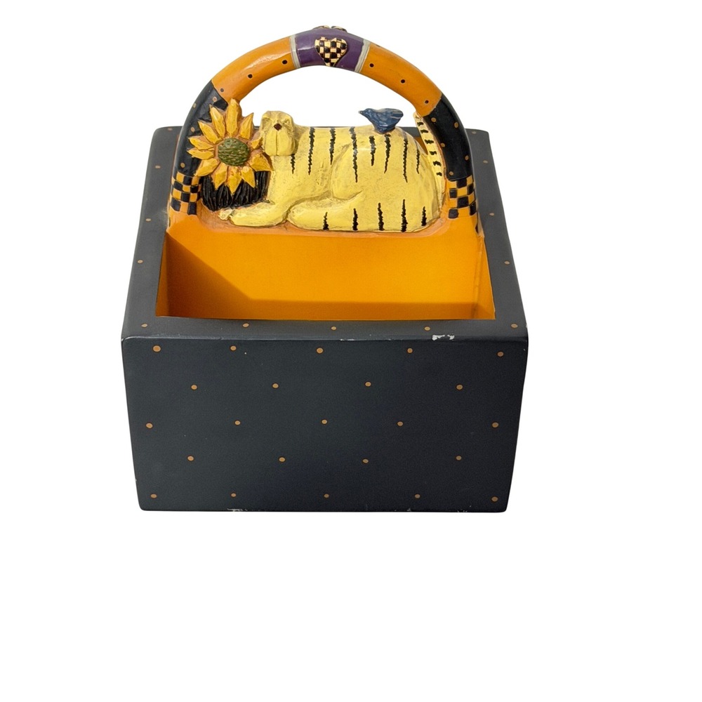 Williraye Studio Cat Caddy Folk Art OS Black Yellow WW2749 Sunflower Bird Box